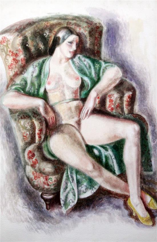 § Reginald Brill (1902-1974) The Green Kimono, 21.5 x 15in.